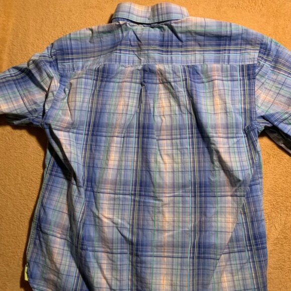 Tommy Hilfiger Mens Sz XL Button Up Blue 80s 2 Ply Fabric Plaid Short Sleeve (G) - Picture 7 of 7